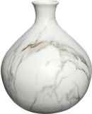 Ideas 4 Seasons Bloemenvaas Dazzle - marmer look - Wit/goud - Keramiek - D23 cm x H25 cm