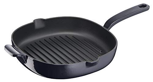 Lagostina Tradition grill van geëmailleerd gietijzer 26 x 26 cm, inductiegrill, gas en oven tot 220 °C, pan voor het grillen van vlees, vis en brood, grillpan en broodjes met reliëf