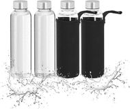 Relaxdays Glazen Waterfles - Set van 4 - 500 ml - Anti-lek - Met Hoesje