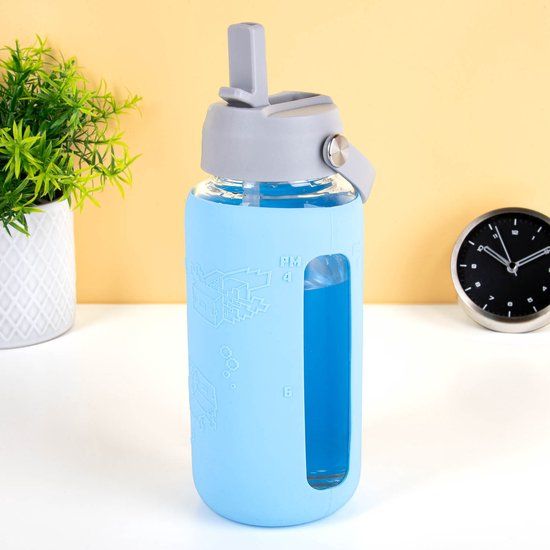 Paladone Minecraft Axolotl Glazen waterfles met siliconen hoes, 800 ml