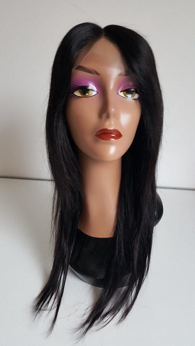 Frazimashop Braziliaanse Remy pruik 18 inch - 1B kleur steil Braziliaanse haren - real human hair - Braziliaanse pruiken - echt haar - 4x4 lace closure wigs