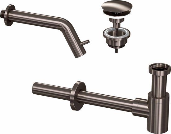 INK Fonteinkraanset Inbouw Inkortbaar Metal Black - 60 cm - Incl. Waste en Design Sifon