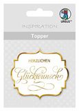 Ursus 56700004 - topper hartelijk gelukwensen, 6,5 x 7,6 cm, 8 stuks, wit/goud