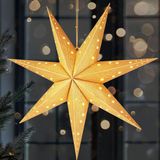BRUBAKER LED Kerstster om op te Hangen - 60 cm Papieren Ster met 7 Punten - 3D Adventsster - Werkt op Batterijen, Hangend en Verlicht - Raamdecoratie Lichtster - Goud
