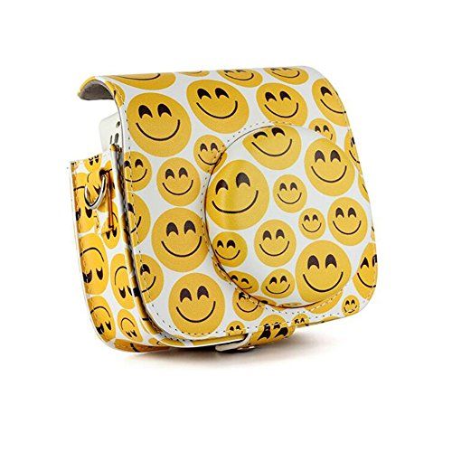 JXE Vintage Smile Face PU Lederen Hoesje Tas Voor Fujifilm Instax Mini 9 / Mini 8 / Mini 8+ Instant Film Camera Met Een Verwijderbare Tas Band