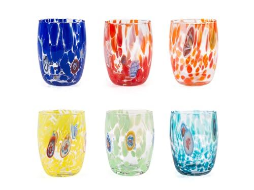 H&H Set van 6 Venetiaanse glazen in veelkleurig gedecoreerd glas Cl 38