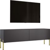 Meuble TV anthracite avec pieds dorés, 140 x 52 x 32 cm