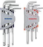 WORKPRO 18-delige zeskantsleutelset, torx en kogeluiteinde, Cr-V lange arm zeskantsleutel, 1,5-10 mm metrische zeskantsleutels, klein en compact voor fiets thuis reparatie