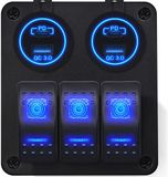 ProRide Schakelpaneel 12V voor Auto/Boot - USB/USB C Stopcontact 4 Poorten - QC3.0 - 3 schakelaars - Blauw