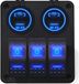ProRide Schakelpaneel 12V voor Auto/Boot - USB/USB C Stopcontact 4 Poorten - QC3.0 - 3 schakelaars - Blauw