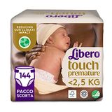 Libero, Touch Open luiers voor kinderen, 144 luiers voor premature baby's voor kinderen <2,5 kg, 6 verpakkingen met 24 wegwerpluiers
