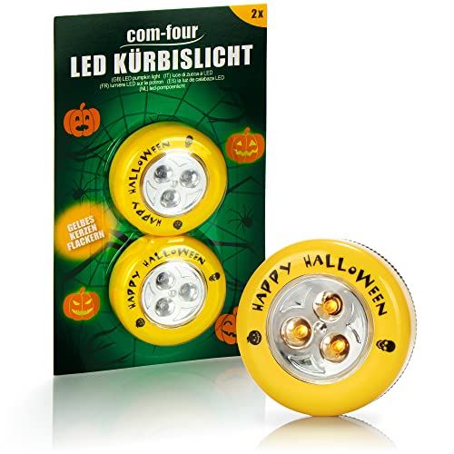COM-FOUR 2x LED-licht voor Halloween - Knipperende Pompoen LED-verlichting - Pompoenlamp (Set LED - 2x geel)