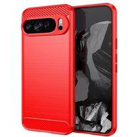 Google Pixel 9 Pro XL Coque en Silicone Gel Carbone avec Film Écran - Rouge