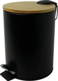 helit Tret-Abfallbehälter the bamboo, 3 Liter, schwarz aus pulverbeschichtetem Stahl, Fußpedal, Deckel aus Bambus