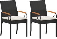 vidaXL Tuinstoelen 2 st Zwart en Crème Wit Poly Rattan en Acacia