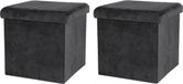 Urban Living Pouf/repose-pieds - 2x - boîte de rangement tabouret d'assise - velours noir