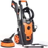 NAC Hogedrukreiniger, 1800 W, 130 bar, mini-hogedrukreiniger, compact, kleine hogedrukreiniger, draagbaar (7,4 kg), 420 l/u, aluminium pomp met patio cleaner voor auto en tuin, New American Concept