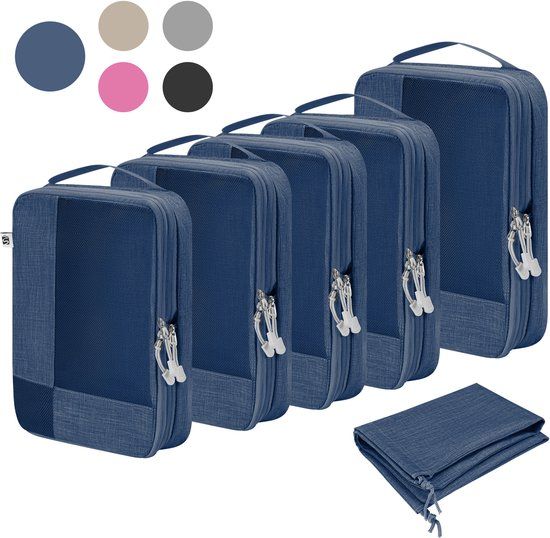 Skycases Packing Cubes Compression - Koffer Organizer Set - 6-delige Set - Met Compressie Rits - Voor koffers en tassen - Donkerblauw
