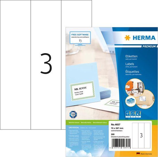 HERMA Etiketten Premium A4 wit 70x297 mm Papier 300 St.