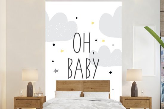 Nr1Wallpaper Behang - Fotobehang Illustratie met de quote Oh, baby, sterren en wolken - Breedte 195 cm x hoogte 300 cm