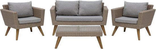 Beliani VITTORIA Loungeset - 4-persoons - Beige PE Rotan - Weerbestendig