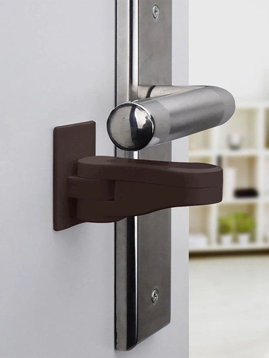 RNZV Deurklink Bevestigingsslot - Deurslot - kinderslot - baby beveiliging - bruin - DIN links/rechts - Veiligheidsslot