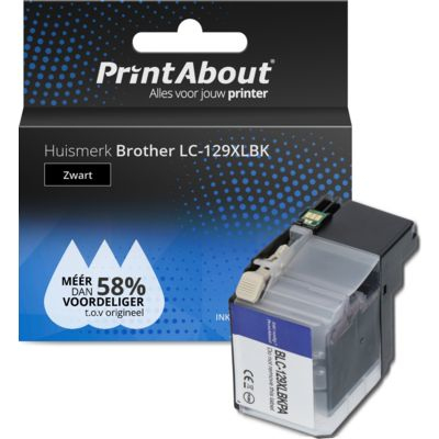 PrintAbout Huismerk Brother LC-129XLBK Inktcartridge Zwart Hoge capaciteit