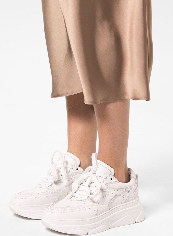 Sacha - Dames - Witte leren chunky sneakers met croco details - Maat 39