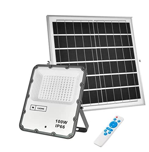 LEDme - Solar LED-spot Venetië 100 W met afstandsbediening, IP66 dimbaar, neutrale kleur (4500 k), buitenverlichting, gebruik voor tuin, terrassen, hotel, schepen enz.