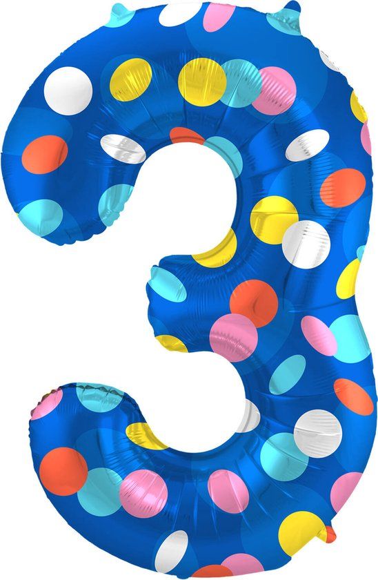 Folat Folieballon Cijfer 3 Colorful Dots - 86 cm