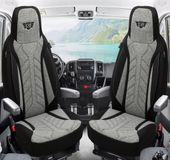 Bremer Sitzbezüge Premium Camper stoelhoezen voor Dethleffs Globevan Trail One Two PLKT201 in Zwart/Grijs (2 losse stoelen)
