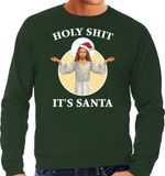 Bellatio Decorations Shoppartners Bv Holy shit its Santa Foute Kerst Sweater / Kerst trui Groen voor Heren - Maat M