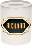 Bellatio Decorations Shoppartners Bv Spaarpot met voornaam Richard - wit - met goud/zwart embleem - 8 x 9 cm - keramiek - met afsluitdop - cadeau verjaardag
