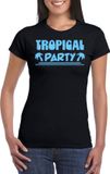 Bellatio Decorations Tropical party T-shirt dames - met glitters - zwart/blauw - carnaval/themafeest XS