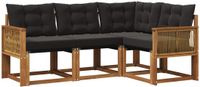 vidaXL - Hoek loungeset - Acacia hout - Naturel en zwart - 4 zitplekken