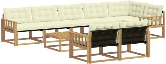 vidaXL Hoek loungeset 8 zitplekken Acacia hout Wit en crème