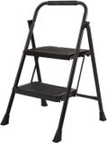 KOTARBAU® Huishoudtrap 2 Treden - Trapladder - Keukentrap - Gepoedercoat Staal - Inklapbare Trap - Opvouwbare Ladder - Stalen Huishoudladder - 46 cm - Antislip - Veiligheidsbeugel - Zwart