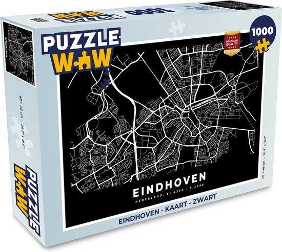 MuchoWow Puzzel Eindhoven - Kaart - Zwart - Legpuzzel - Puzzel 1000 stukjes volwassenen