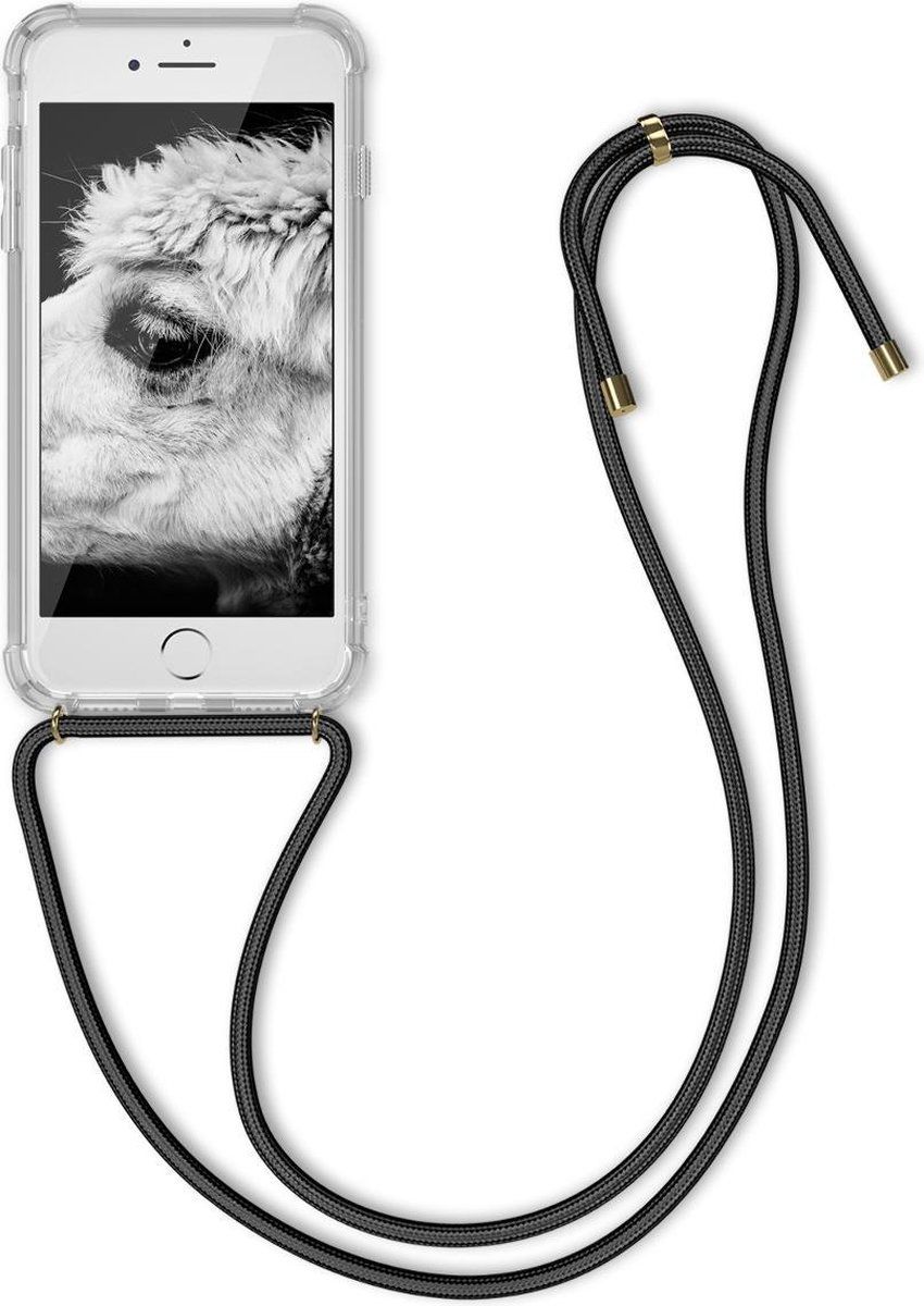 kwmobile telefoonhoesje compatibel met Apple iPhone SE (2022) / SE (2020) / 8 / 7 - Hoesje met koord - Back cover in transparant / zwart