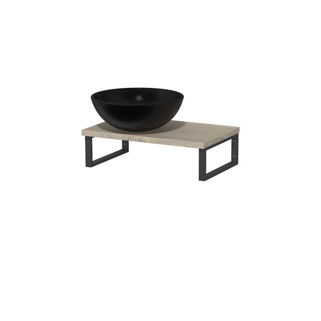 Maxaro Toiletmeubel met Waskom Keramiek Modulo Lichtgrijs Eiken 41 cm Wandbeugels Zwart