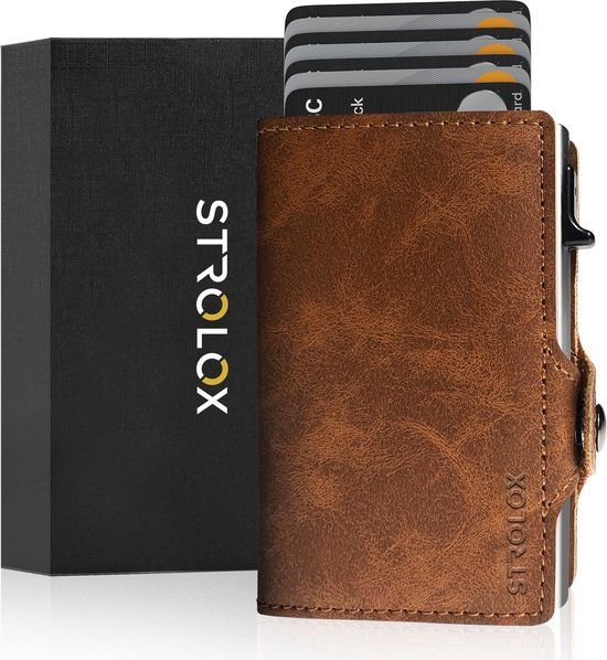 Strolox® Luxe Portemonnee Donkerbruin - Creditcardhouder voor 11 pasjes en briefgeld - RFID & NFC - Leer - Unisex