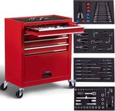 AREBOS Gereedschapswagen met 4 laden - 1 kast - incl Gereedschap - Rood