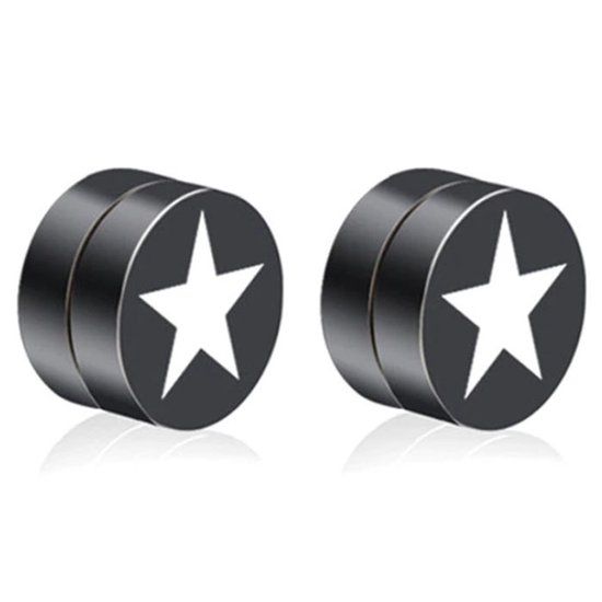 LGT JWLS LGT Jewels Magnetische heren oorbellen Star Zwart Zilverkleurig 8mm