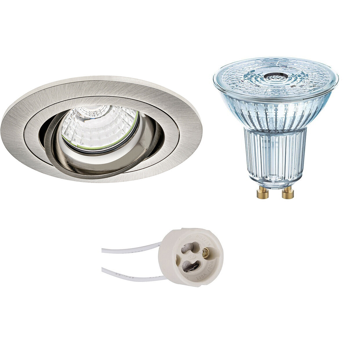 Osram - LED Spot Set - Parathom PAR16 940 36D - Pragmi Alpin Pro - GU10 Fitting - Dimbaar - Inbouw Rond - Mat Nikkel - 5.5W - Natuurlijk Wit 4000K - Kantelbaar - Ã˜92mm