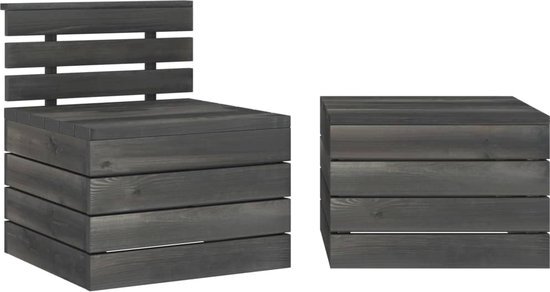 The Living Store Pallet Loungeset - Tuinmeubelset - Massief grenenhout - 60 x 65 x 71.5 cm - Donkergrijs