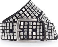 b.belt riem Quinn Silver Leder-Nietengürtel W85 Black zwart