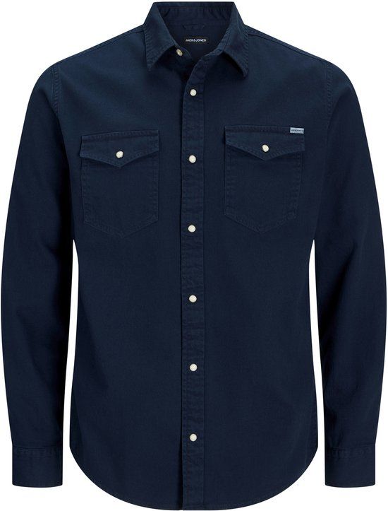 Jack & Jones Heren Overhemd SHERIDAN Blauw L - Katoen - Lange Mouw - Casual