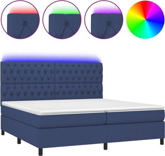 vidaXL Boxspring met matras en LED stof blauw 200x200 cm