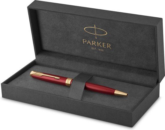 Parker Sonnet balpen - Rood gelakt met gouden trim - Medium punt - Zwarte inkt