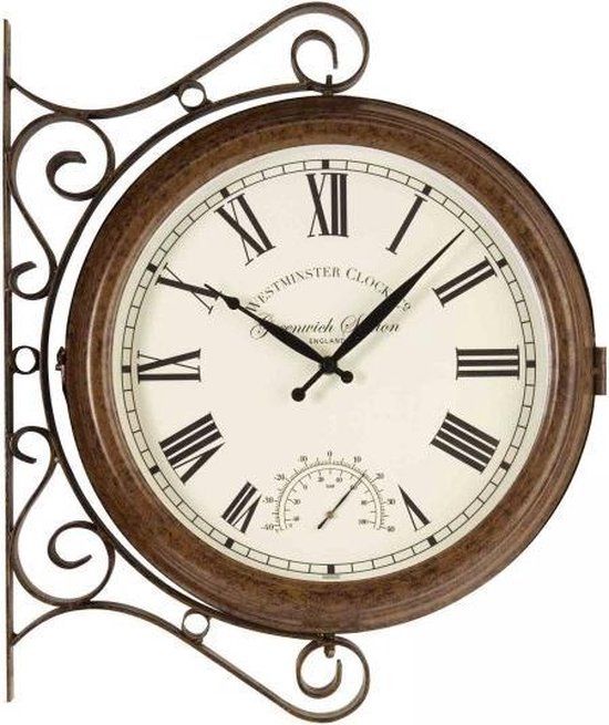 Stationsklok Greenwich Station - Ø 38 cm - Dubbelzijdig - Brons